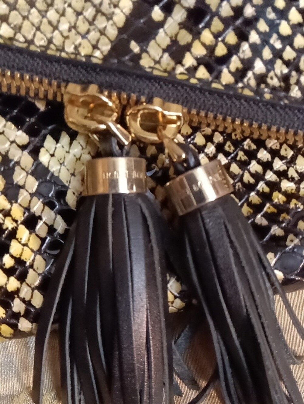 Henri Bendel Snake-Print Foldover Clutch with Tassel - Black & Tan - Picture 3 of 9